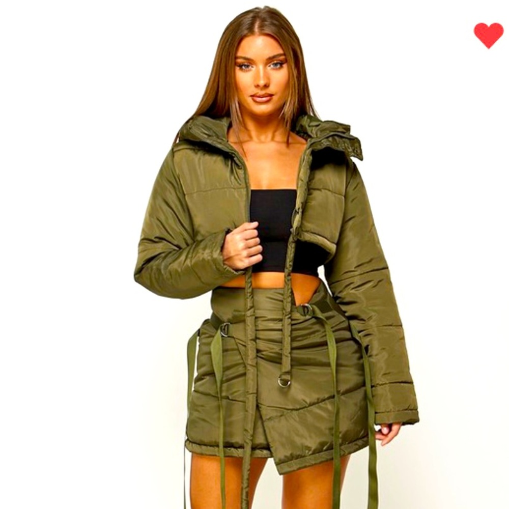 Puffer coat and puffer skirt two piece set